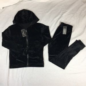 Velvet Hoodie Leggin Set Black